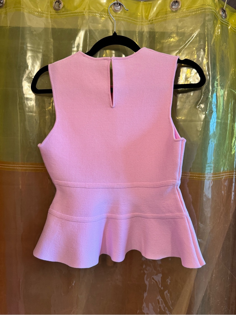 Zara Sleeveless Pink Peplum Sweater Top with Bow Accents - Picture 3 of 3